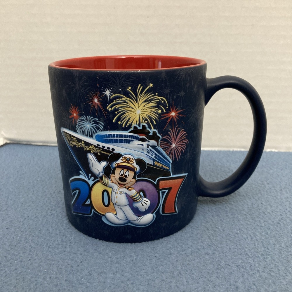 Disney Cruise Line Blue 2007 Fireworks Mug w/Raised Lettering & Captain Mickey